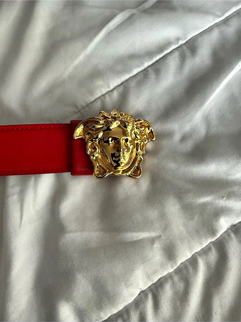 Versace Medusa Head Leather Belt in Red & Gold